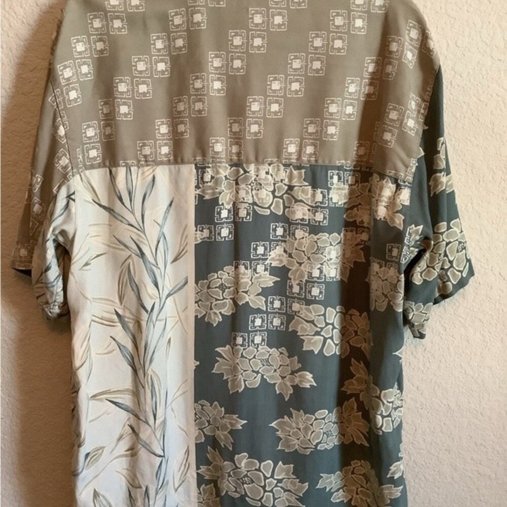 Men tropical Island colorblock patchwork Button-Front Hawaiian Bohemian Shirt - Picture 2 of 7